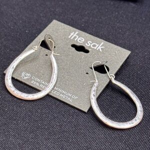 The Sak Silver Teardrop Hoop Earrings  2 inch approx
